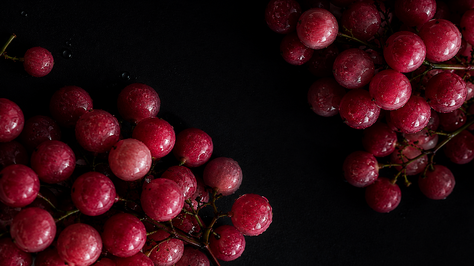 Close-up of red grapes on a dark background